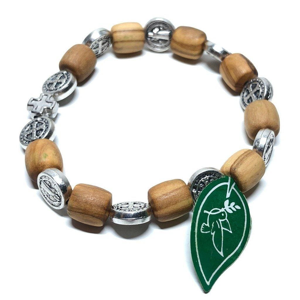Wooden Saint St. Benedict Medal Stretch Bracelet Blessed By Pope | Catholically