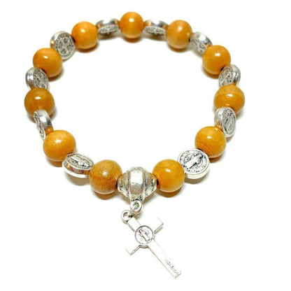 Blessed St. Benedict Wooden Bead Rosary Bracelet with Crucifix | Catholically
