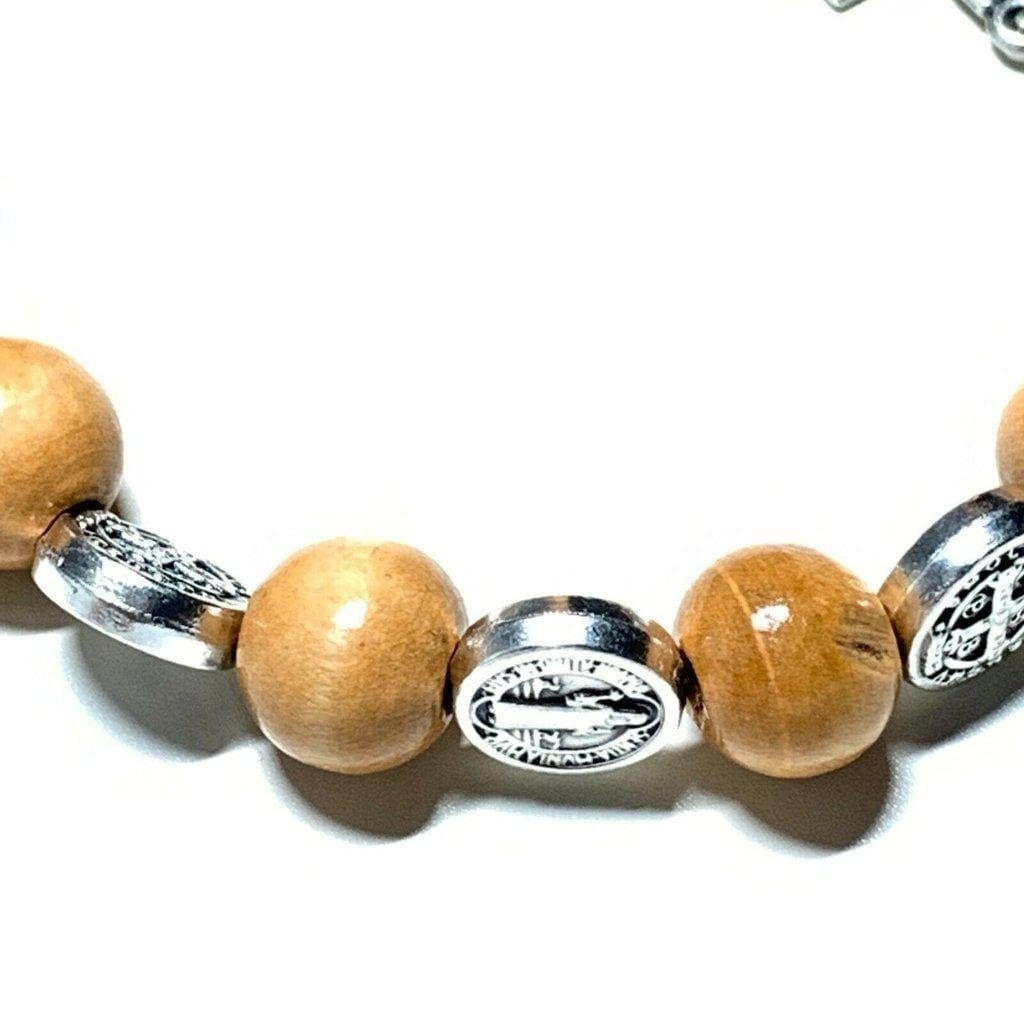 Blessed St. Benedict Wooden Bead Rosary Bracelet with Crucifix | Catholically