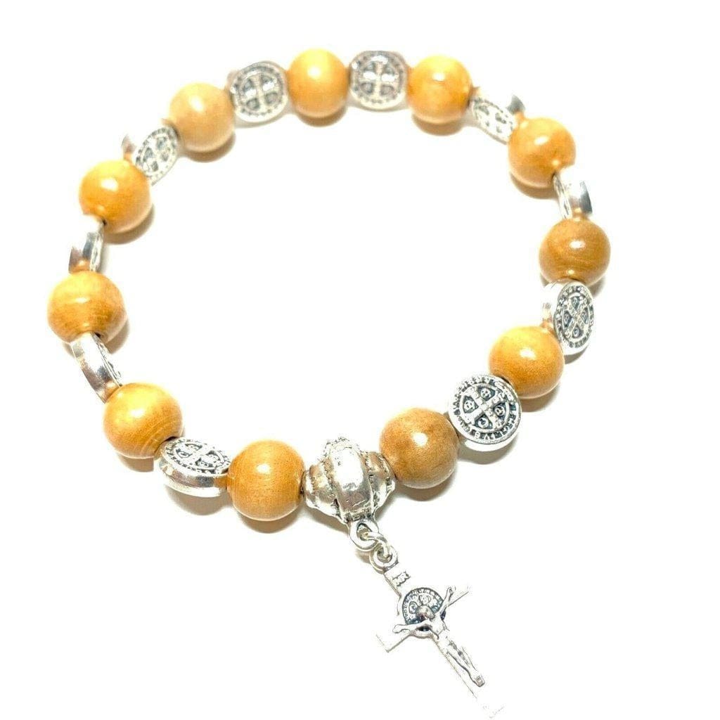 Blessed St. Benedict Wooden Bead Rosary Bracelet with Crucifix | Catholically
